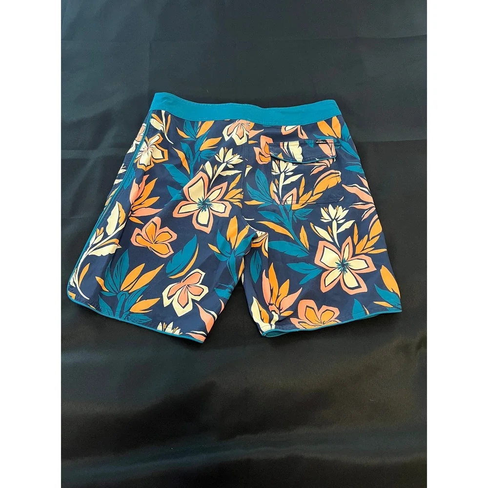 O'Neill Hyperfreak Mens Floral Board Shorts Navy Blue Orange Swim Trunks 30